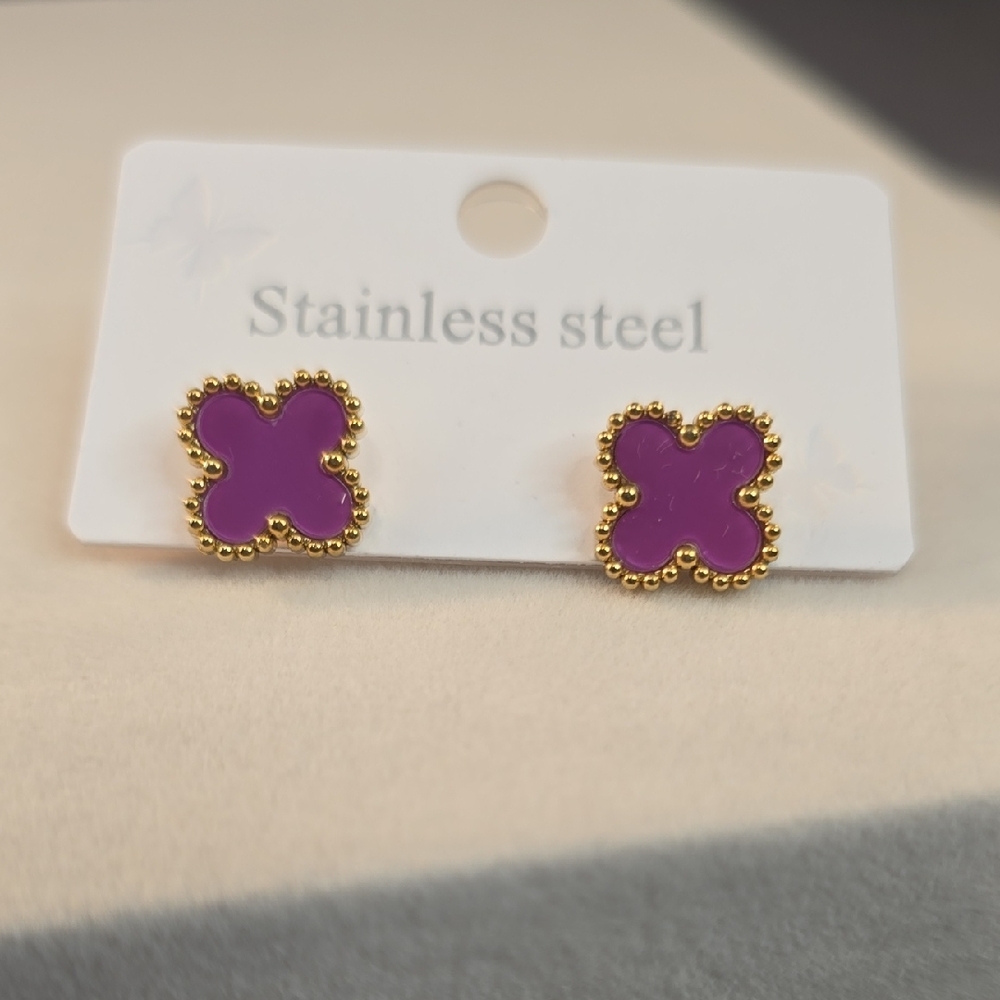 Purple and Gold Stainless Steel Earrings - Picture 8 of 8